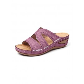 Floral Embroidered Cutout Boho Casual Wedge Slides