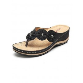 Vintage Floral Casual Wedge Flip-Flops