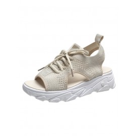 Breathable Hollow Out Lace Up Front Slip On Sports Sandals