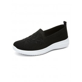 Sports Floral Breathable Slip On Flat Heel Fly Woven Shoes Embroidery