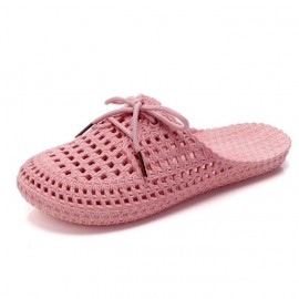 Women Lace Up Hollow Out Waterproof Beach Mules