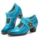 Genuine Leather Retro Comfy Square Toe Hook & Loop Mary Jane Heels